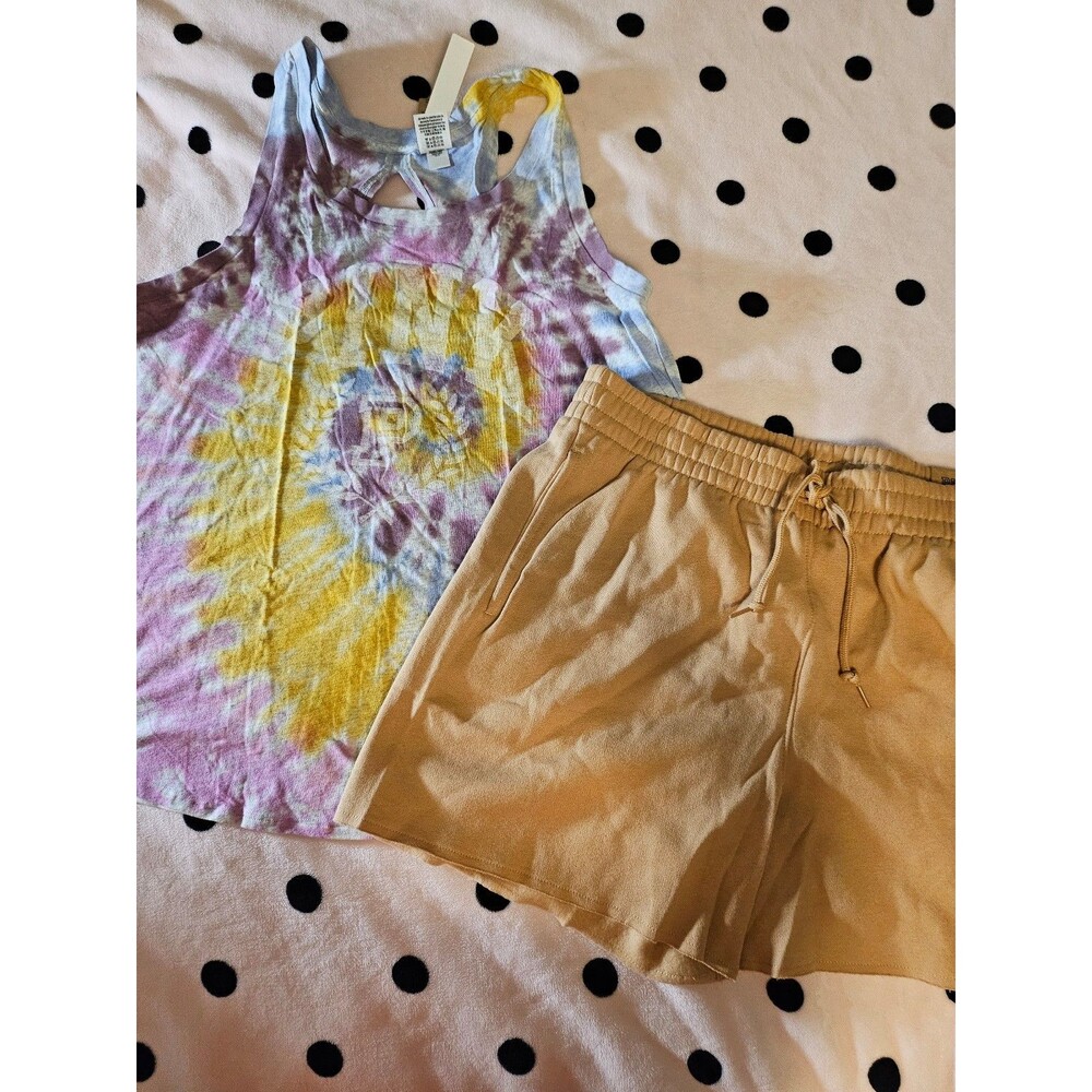 VS PINK OUTFIT SHORTS TANK TOP RAINBOW TIE DYE SET